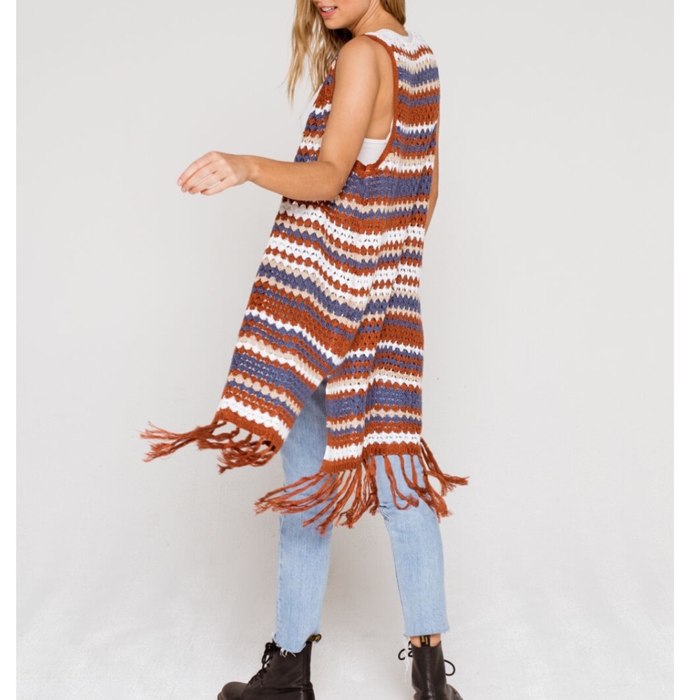 Sky and Sparrow Multi Stripe Fringe Vest - Picture 2 of 5